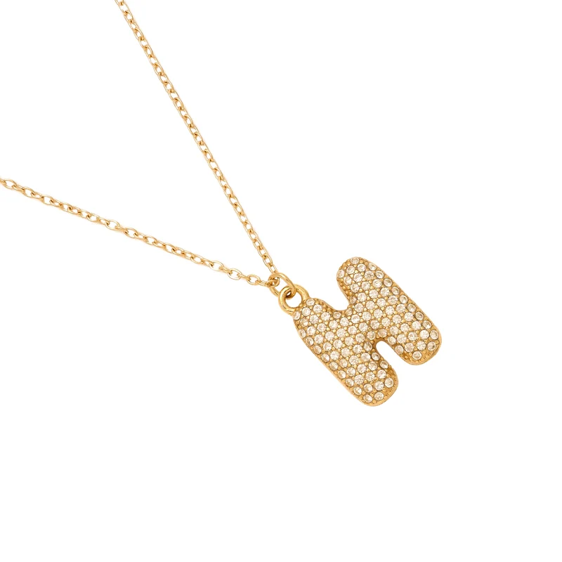 Pave Bubble Initial Kette 14K Vergoldet