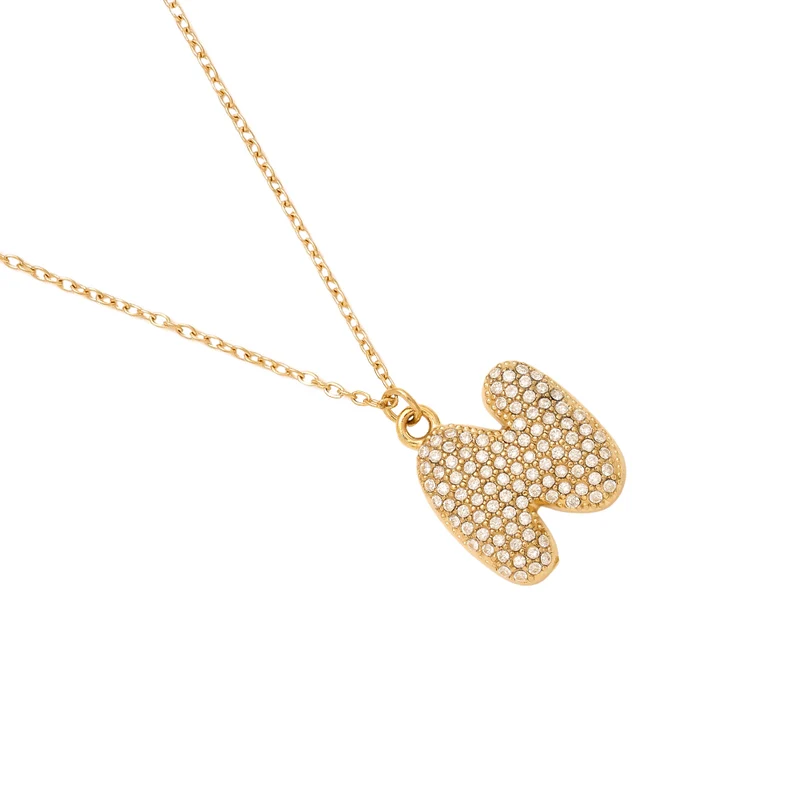 Pave Bubble Initial Kette 14K Vergoldet