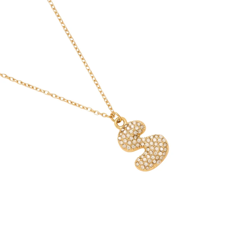 Pave Bubble Initial Kette 14K Vergoldet