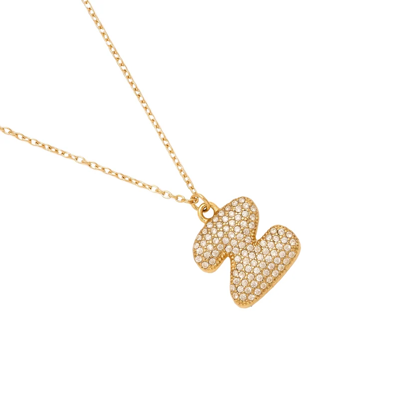 Pave Bubble Initial Kette 14K Vergoldet