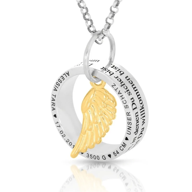 HALSKETTE RINGANHÄNGER GRAVUR 925 SILBER NAMENSKETTE BABY GESCHENK MUTTER