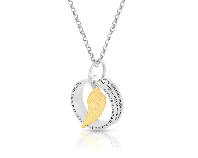 HALSKETTE RINGANHÄNGER GRAVUR 925 SILBER NAMENSKETTE BABY GESCHENK MUTTER