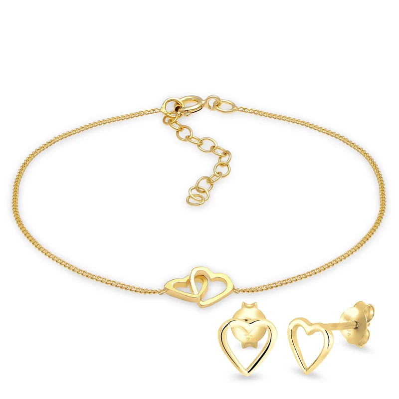 Contour Herz Ohrstecker & Armband Schmuck Set