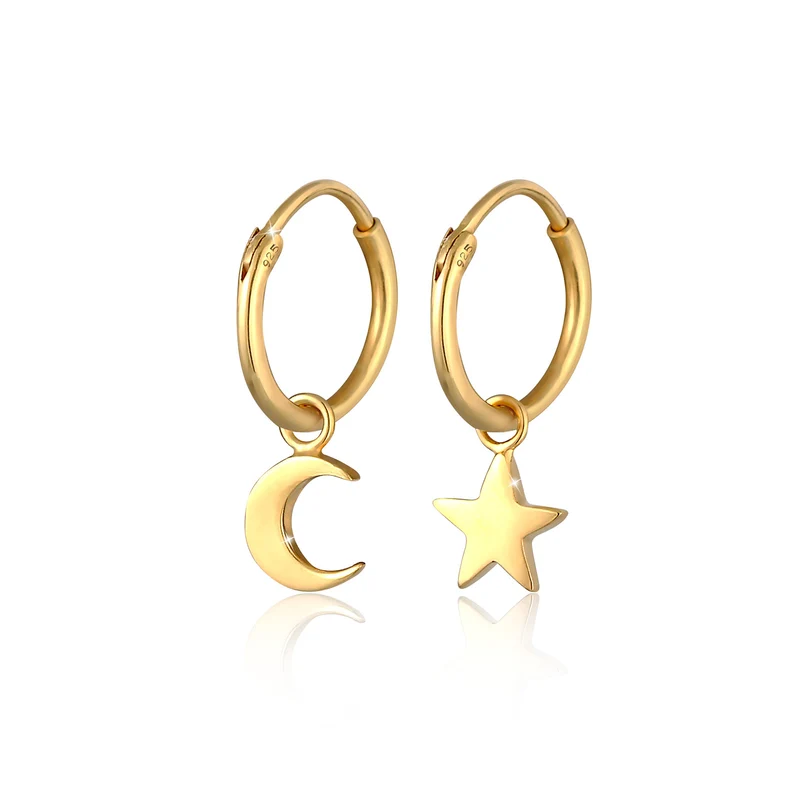 Half Moon & Star Layered Halskette & Creolen Schmuck Set