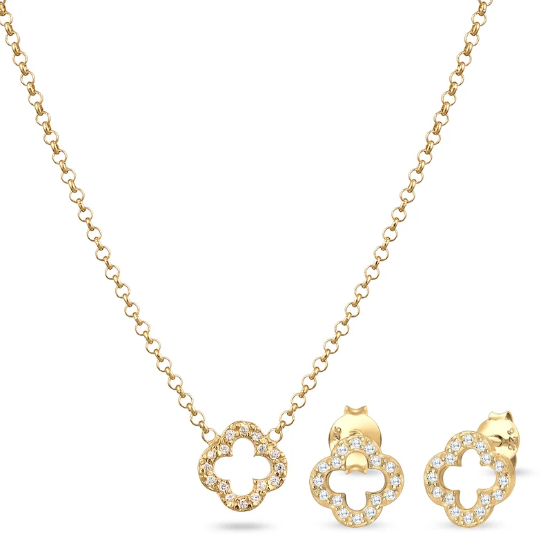 Pavé Clover Ohrstecker & Halskette Schmuck Set
