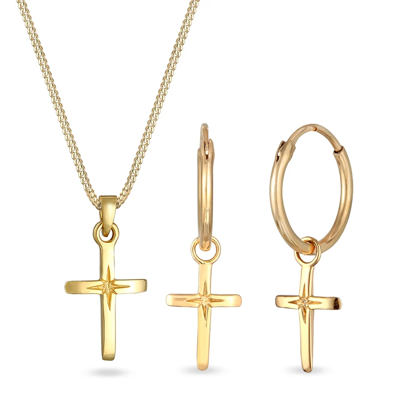 Stella Kreuz Halskette & Creolen Schmuck Set