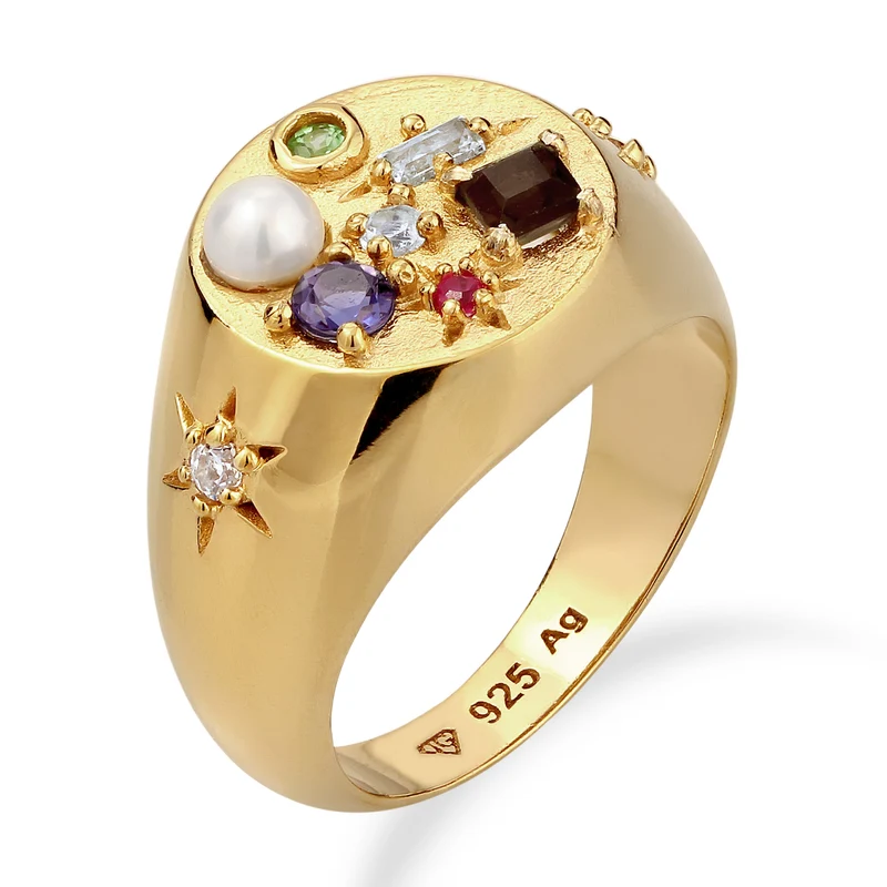 Siegelring Vintage | Saphir & Topaz & Peridot & Perle
