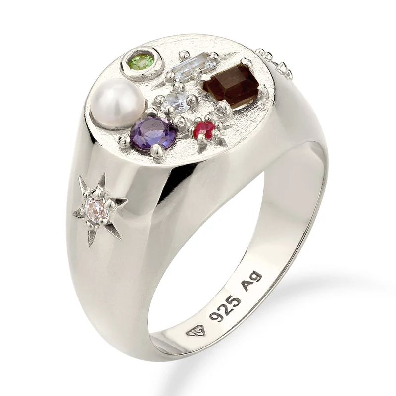 Siegelring Vintage | Saphir & Topaz & Peridot & Perle