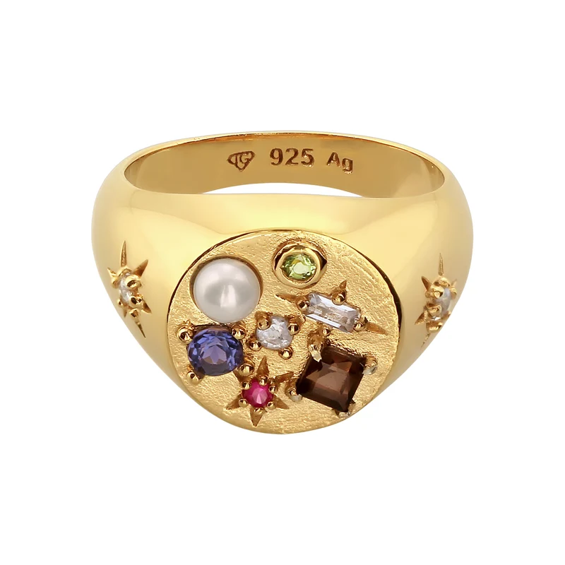 Siegelring Vintage | Saphir & Topaz & Peridot & Perle