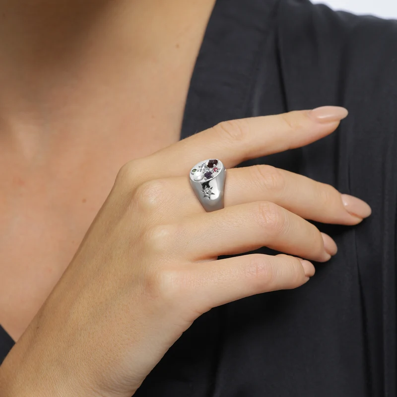 Siegelring Vintage | Saphir & Topaz & Peridot & Perle