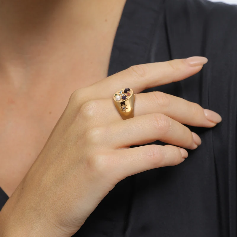 Siegelring Vintage | Saphir & Topaz & Peridot & Perle