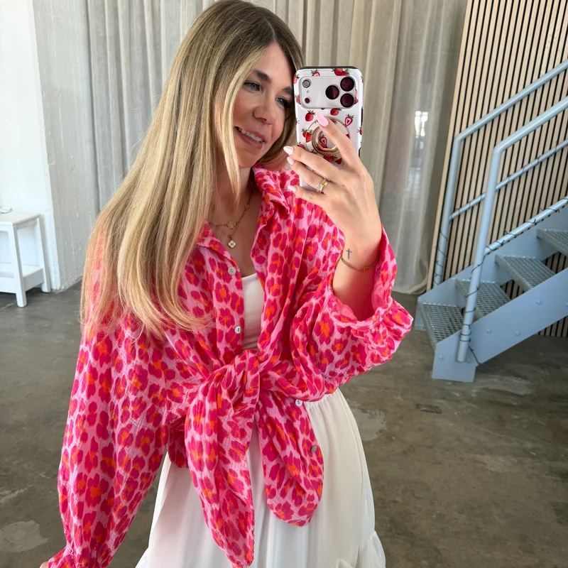 Oversize Musselinbluse Big Leo - Pink x Rosa x Orange