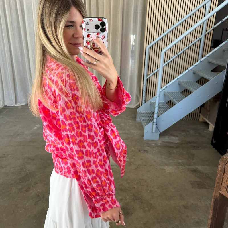 Oversize Musselinbluse Big Leo - Pink x Rosa x Orange
