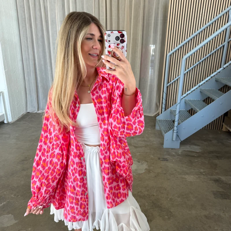 Oversize Musselinbluse Big Leo - Pink x Rosa x Orange