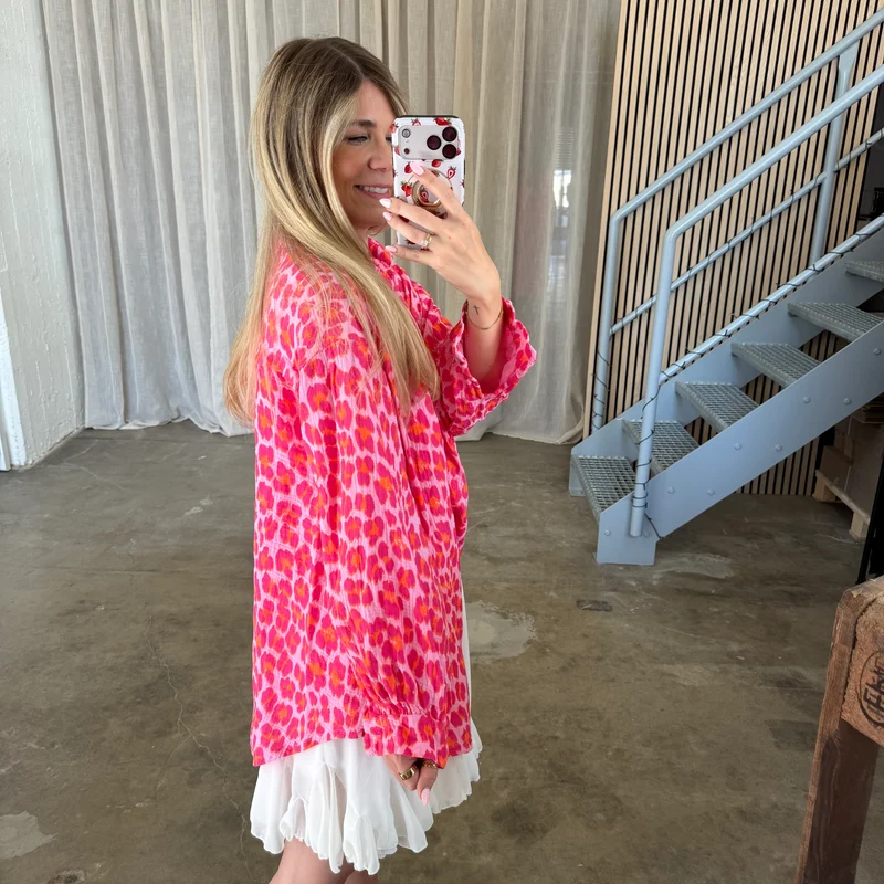 Oversize Musselinbluse Big Leo - Pink x Rosa x Orange