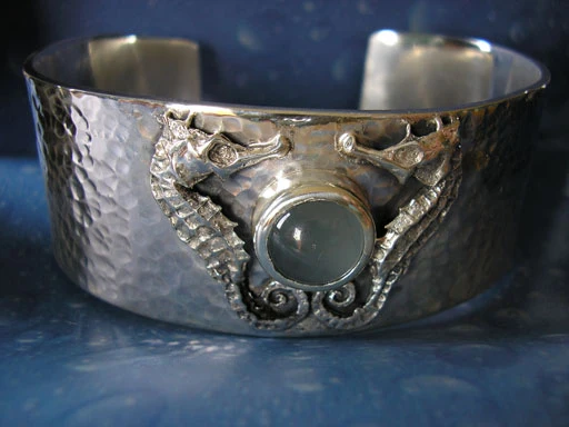 Seepferdchen Silber Armreif Schmuck Aquamarinkatzenauge