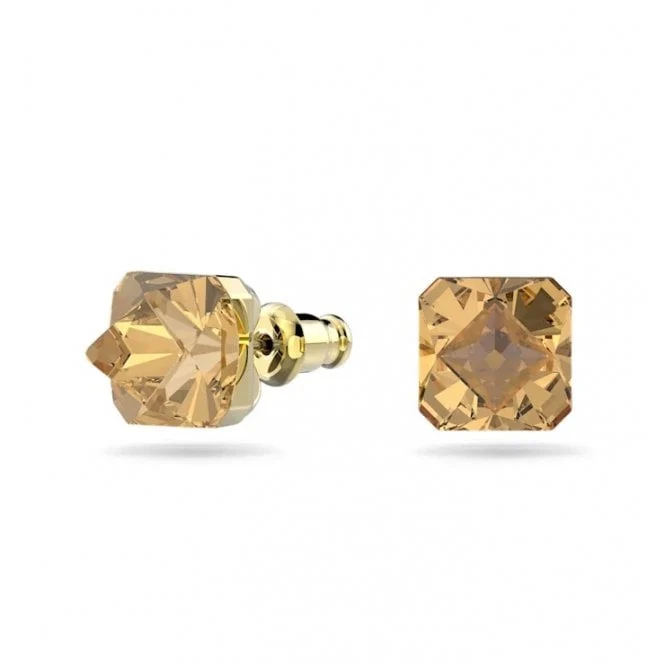 Matrix Stud Earrings with Pyramid-Cut Yellow Crystal in Gold