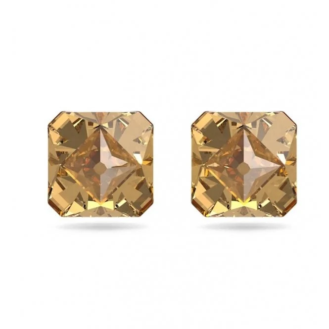 Matrix Stud Earrings with Pyramid-Cut Yellow Crystal in Gold
