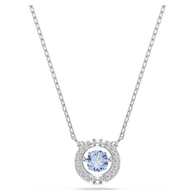 Una Necklace with Round-Cut Blue Crystal in Rhodium Silver