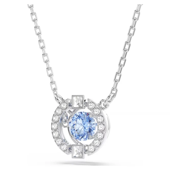 Una Necklace with Round-Cut Blue Crystal in Rhodium Silver