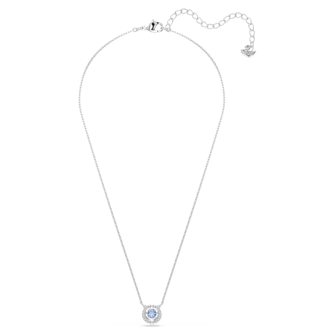 Una Necklace with Round-Cut Blue Crystal in Rhodium Silver