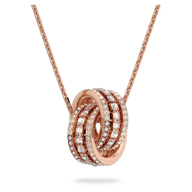 Further Intertwined Circles Pendant Necklace with White Crystal in Rose Gold