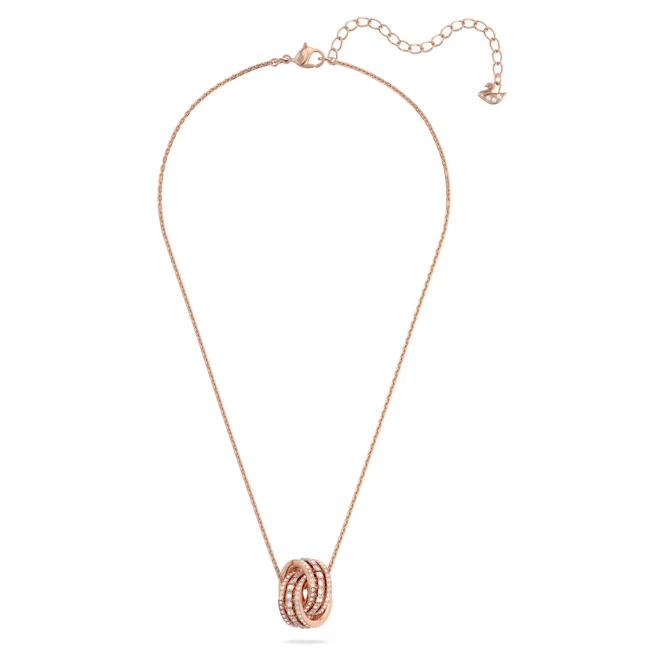 Further Intertwined Circles Pendant Necklace with White Crystal in Rose Gold