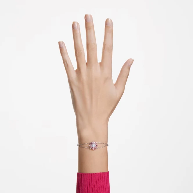 Idyllia Sun Bracelet with Mixed-Cut Pink Crystal in Rhodium Silver