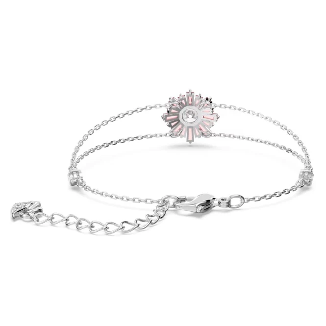 Idyllia Sun Bracelet with Mixed-Cut Pink Crystal in Rhodium Silver