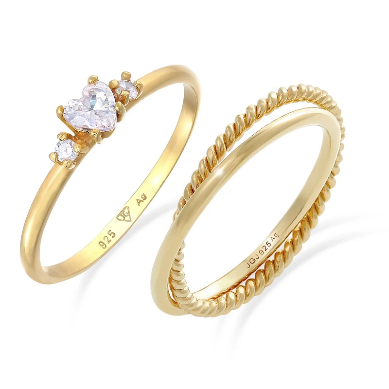 Doppelring & Strahlender Herzring Schmuck Set