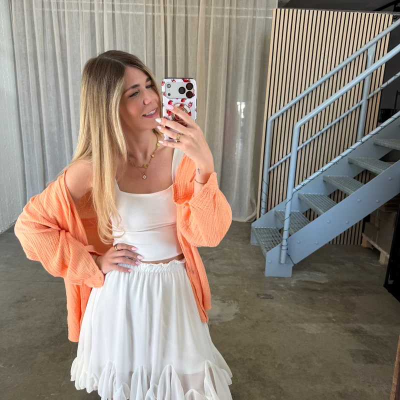 Oversize Musselinbluse - Hellorange