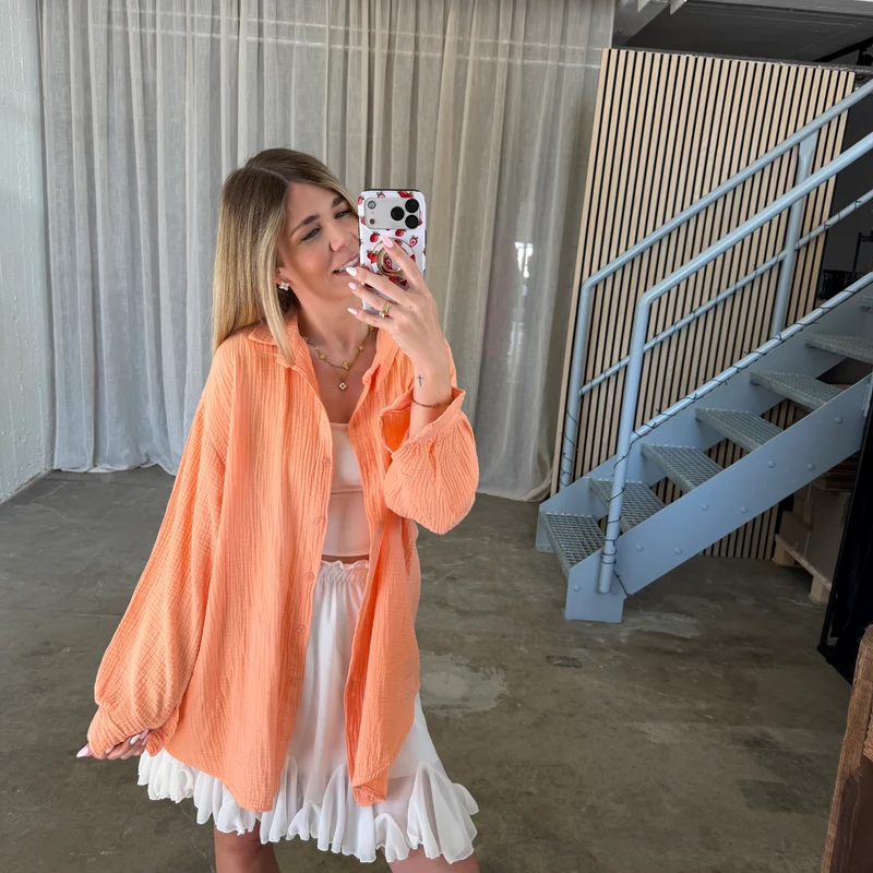 Oversize Musselinbluse - Hellorange