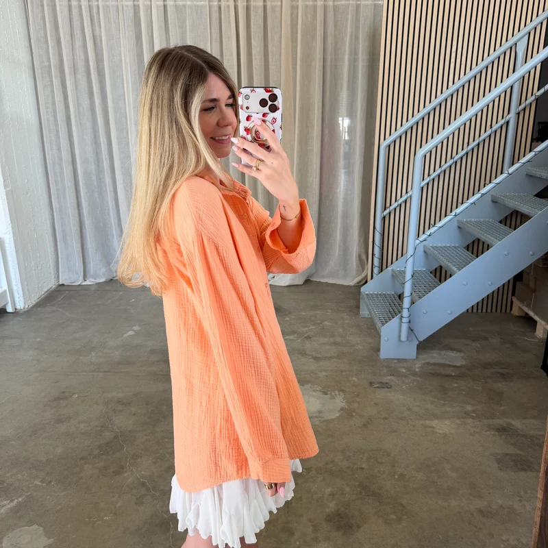 Oversize Musselinbluse - Hellorange