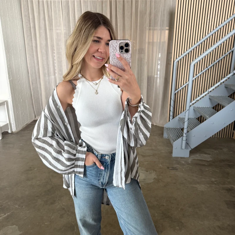 Oversize Musselinbluse Big Stripes - Grau