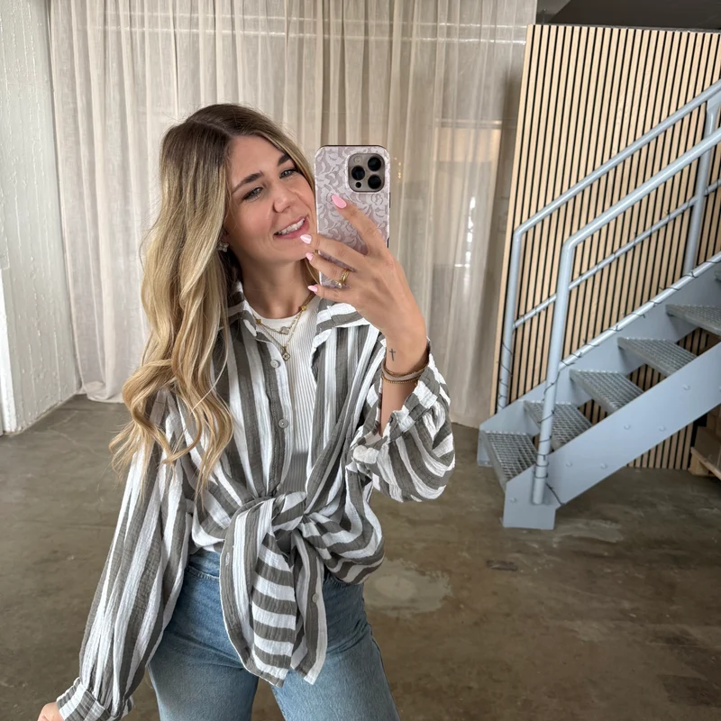 Oversize Musselinbluse Big Stripes - Grau
