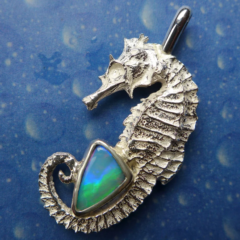Seepferdchen Kette Opal Anhänger Silber Schmuck