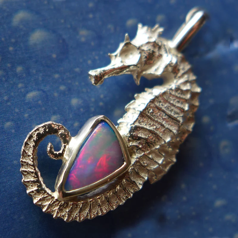 Seepferdchen Kette Opal Anhänger Silber Schmuck