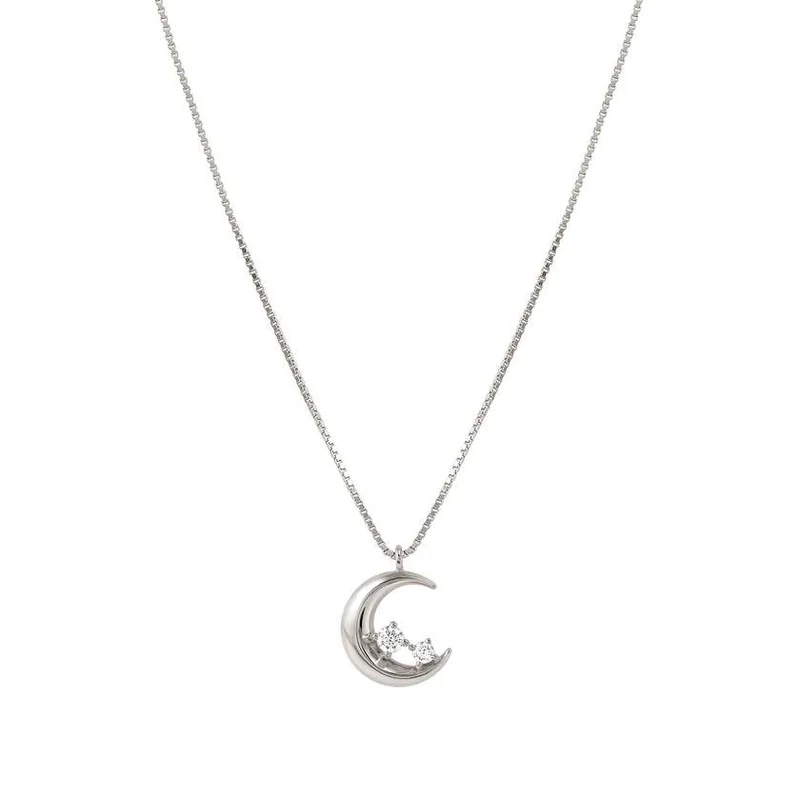 Dreams Beats Moon Pendant Necklace in Silver with CZ