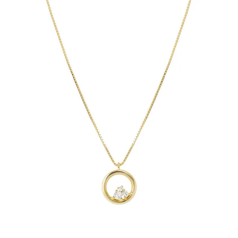 Dreams Beats Circle Pendant Necklace in Gold with CZ