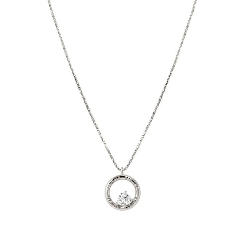 Dreams Beats Circle Pendant Necklace in Silver with CZ