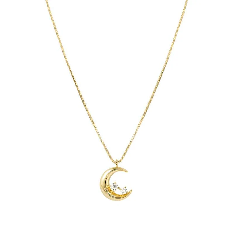 Dreams Beats Moon Pendant Necklace in Gold with CZ