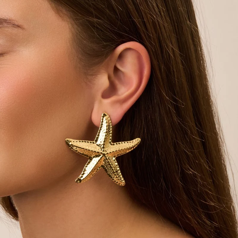 Golden Sea Star Ohrstecker 14K Vergoldet