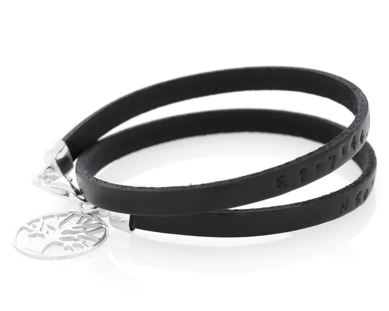 LEDERARMBAND GESTEMPELT BAUM DES LEBENS ANHÄNGER SILBER