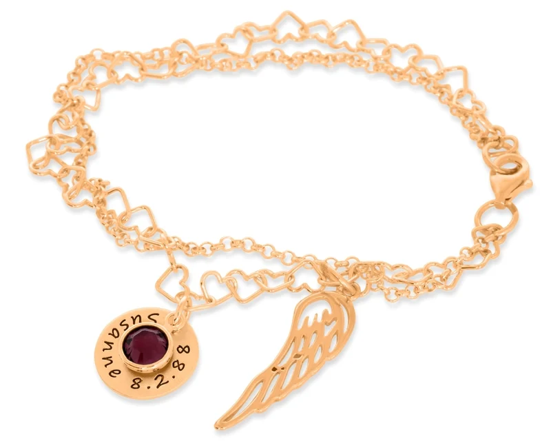 ARMBAND GRAVUR FLÜGEL GESCHENK TAUFE GEBURT ROSÉ VERGOLDET