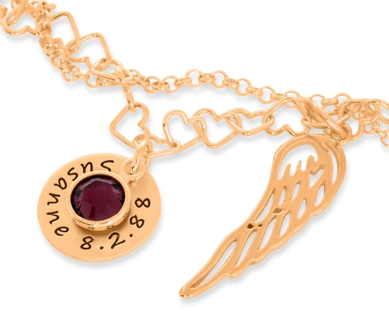 ARMBAND GRAVUR FLÜGEL GESCHENK TAUFE GEBURT ROSÉ VERGOLDET