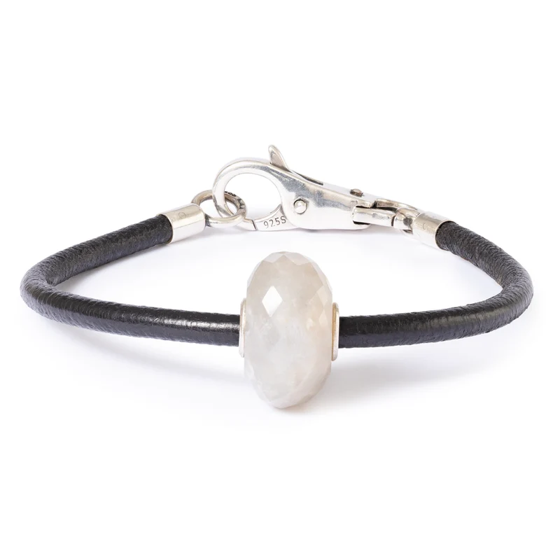 Grauer Mondstein Leder Armband