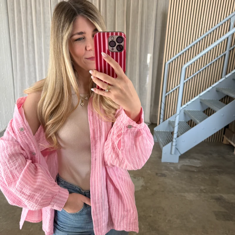 Oversize Musselinbluse Small Stripes - Rosa