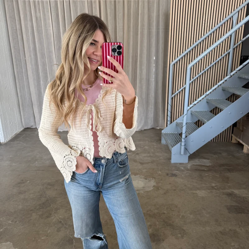 Boho Strickjacke - Creme