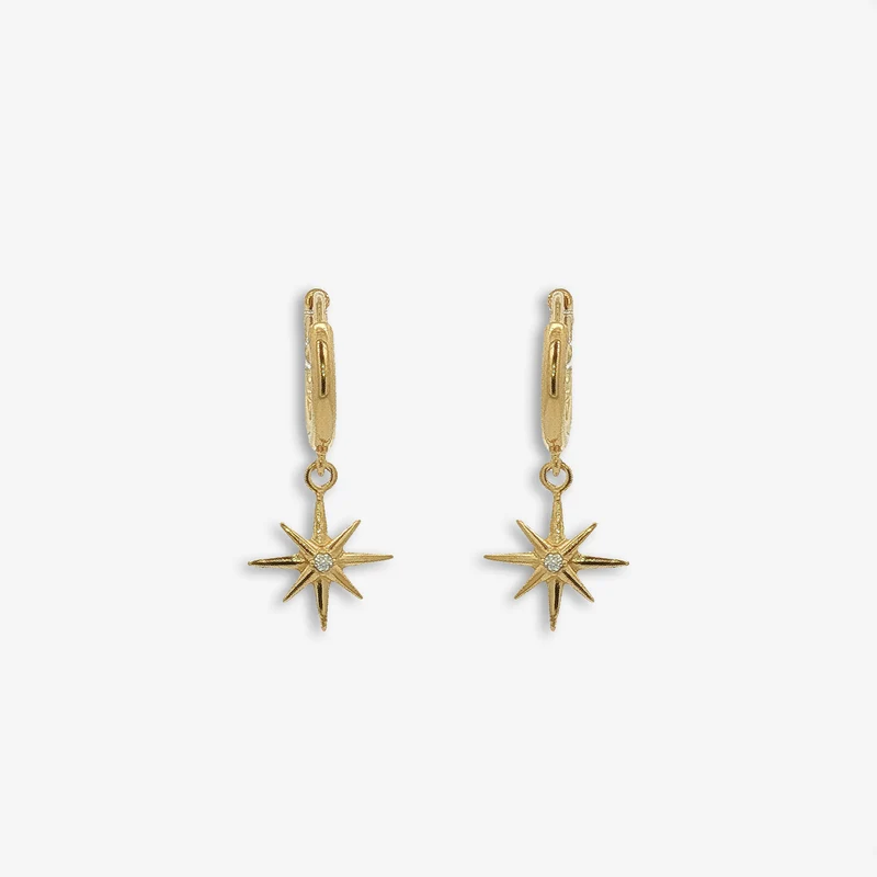 Gold Small Sparkly Star Pendant Hoop Earrings