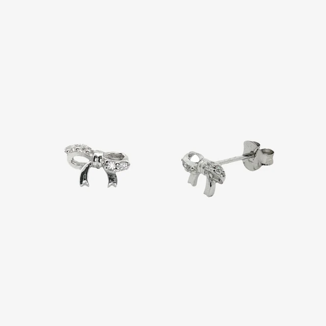 Silver Small Patterned Bow Stud Earrings